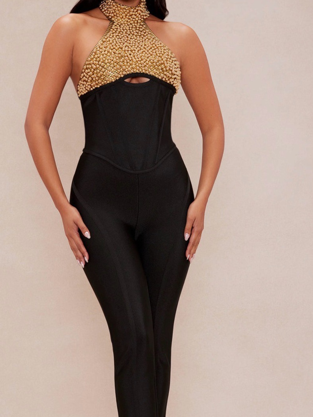 Fashion Nova Aria Embellished Pant Set - Black